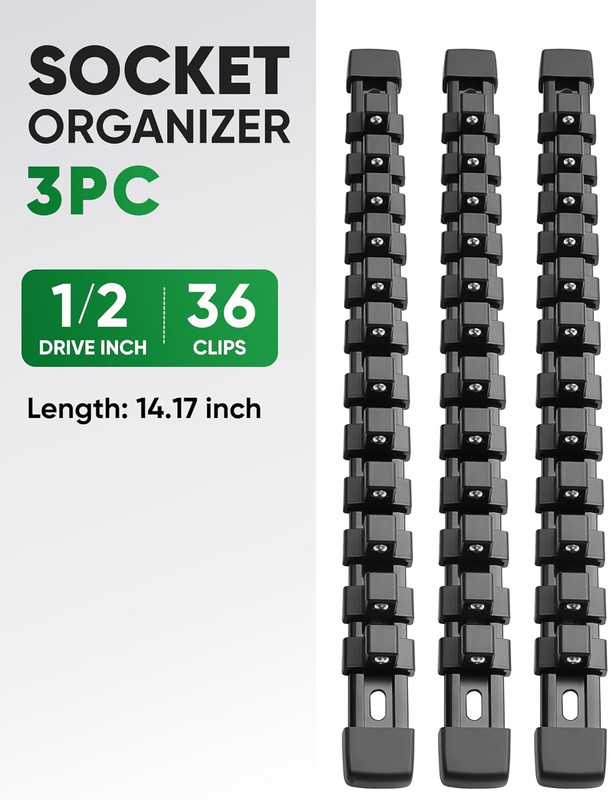 ALOANES 3PC ABS Socket Organizer, Socket Rails Fit 1/2 Inch Drive, Heavy Duty So gallery