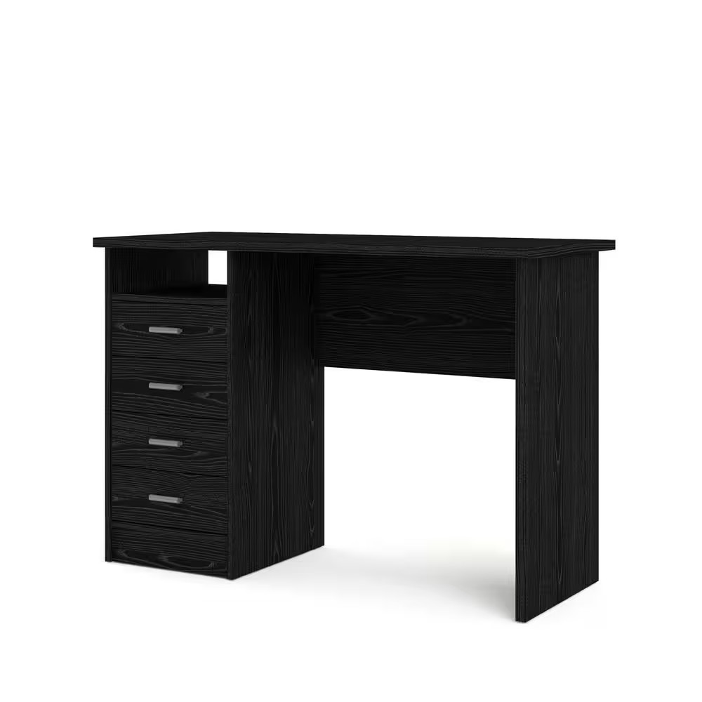 44 In. Rectangular Black Woodgrain 4 Drawer Writing Desk with Built-In Storage gallery