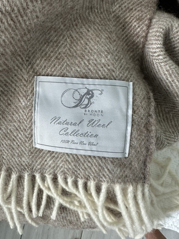 Bronte By Moon Wool Throw Fringed Blanket Lt Brown & Cream 53”x 68" gallery