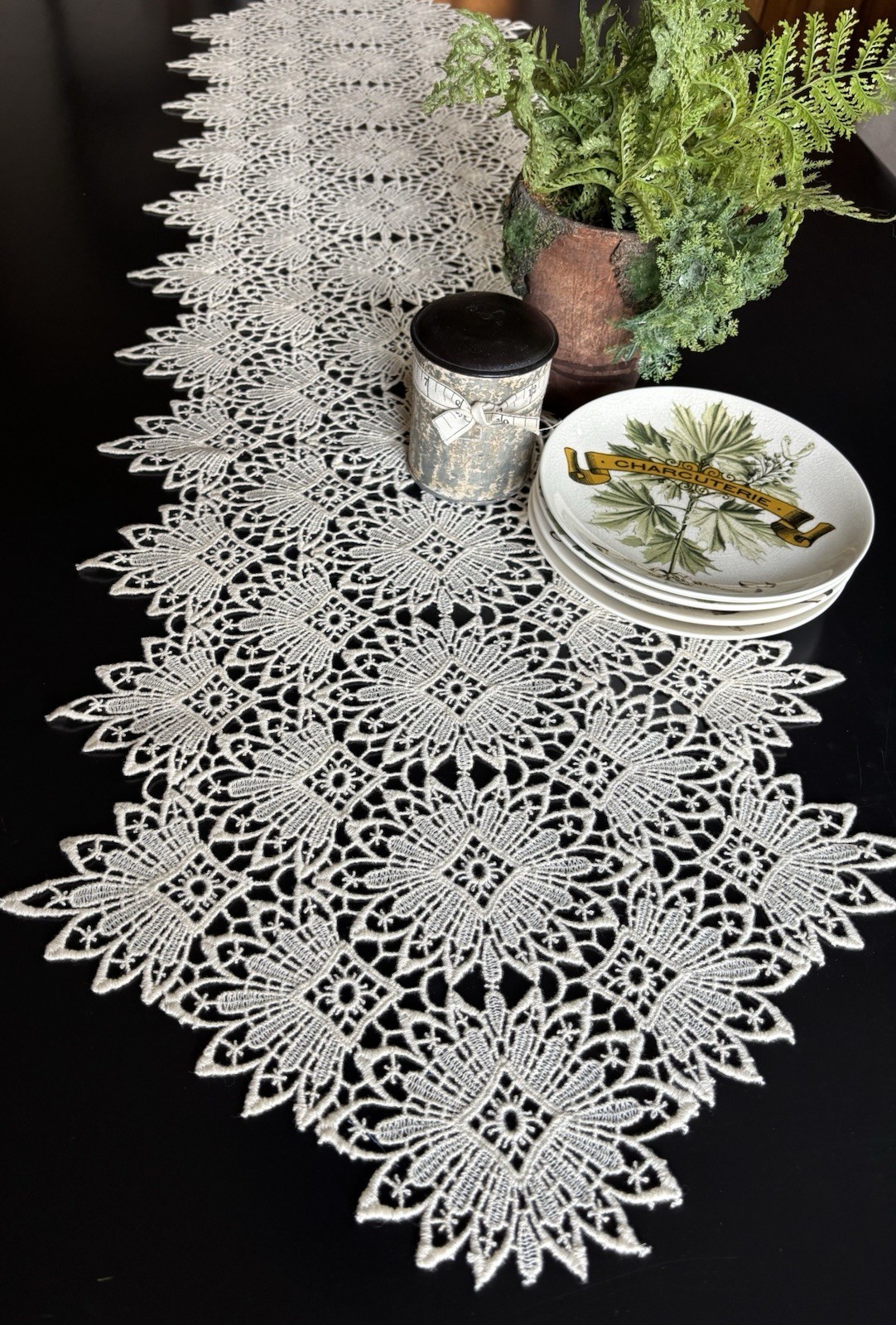 Table Runner - French Macrame/Burnout Lace - Ecru - 16” x 54” gallery