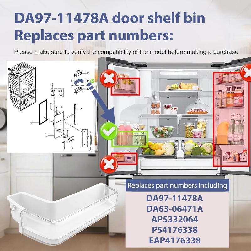 Left Door Middle Bin Compatible with SAMSUNG Refrigerator RFG298HDRS RFG296HDBP gallery