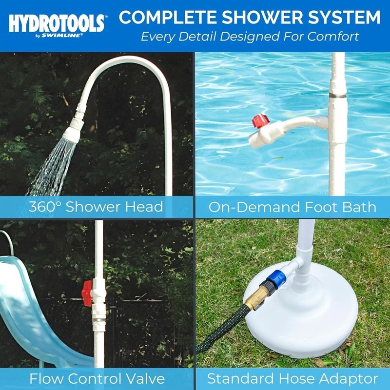 Convenient 7ft Poolside Shower: Adjustable Head & Foot Wash Feature Included gallery