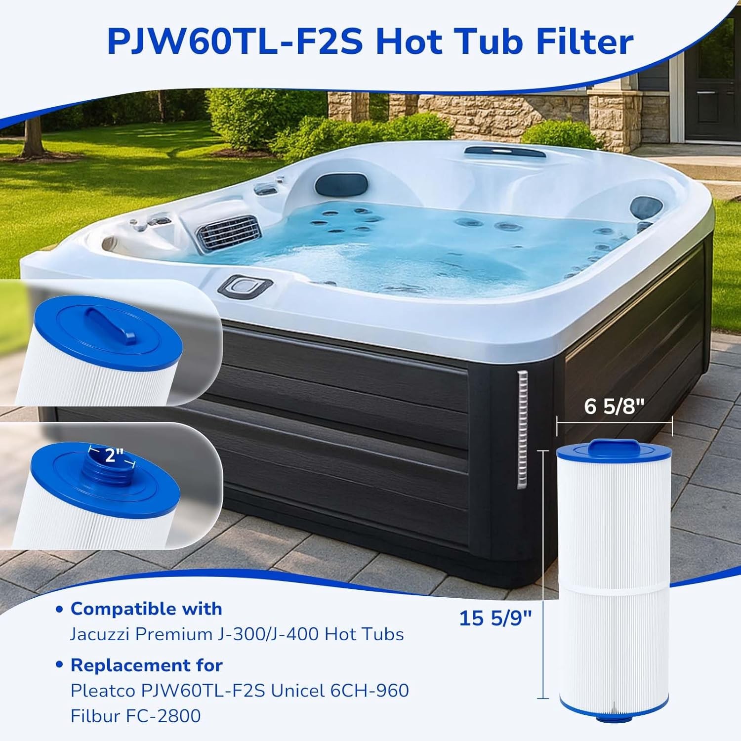 Fil-fresh 2-Pack Hot Tub Filter for Jacuzzi J-300 J-400 6000-383A 6CH-960 gallery