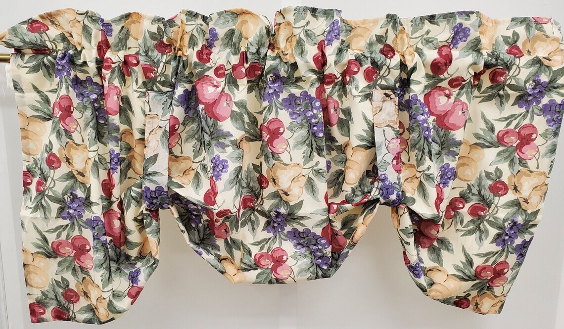 Fruit Harvest Charming Country Print Lined Tie-up Valance or Unlined 30"L Tiers gallery
