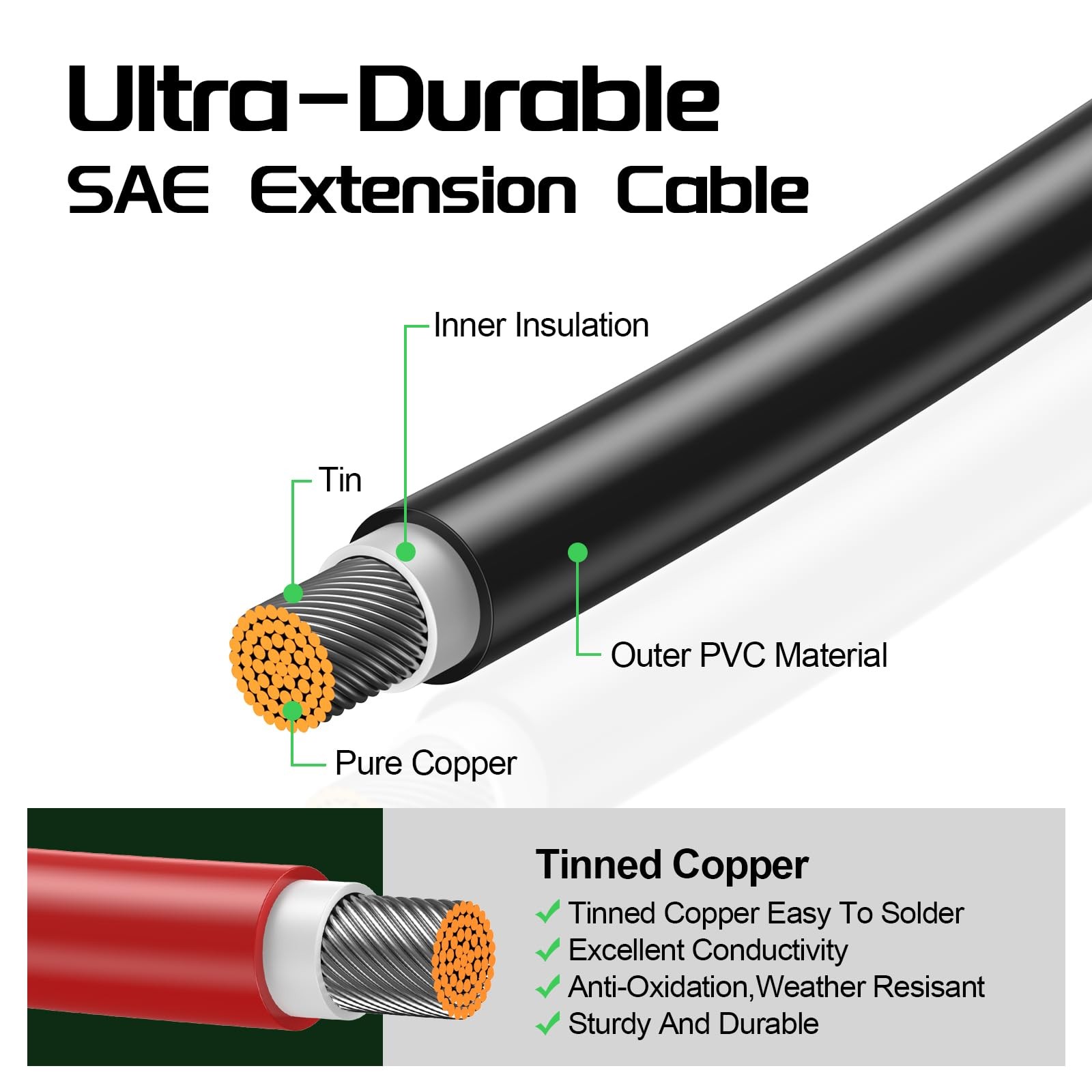 10AWG 10FT SAE Extension Cable, Quick Disconnect 10.1FT, Red-Black gallery