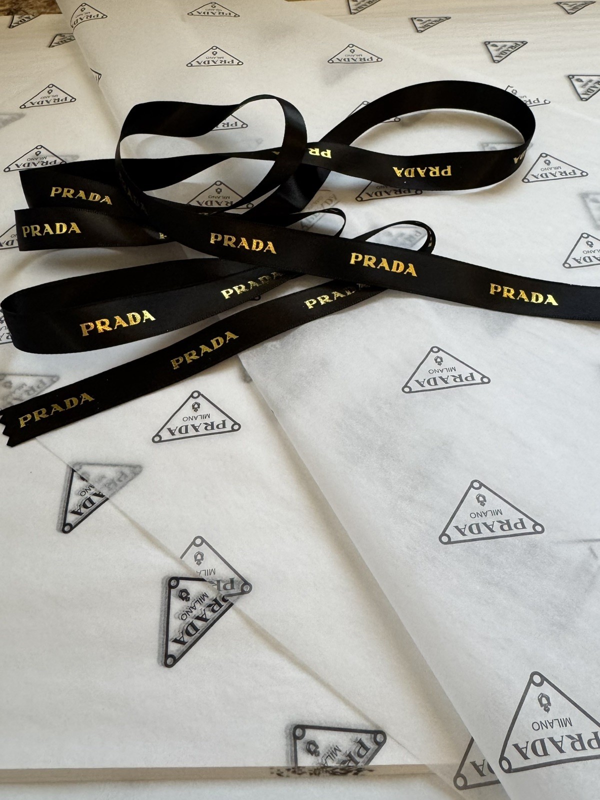 PRADA Ribbon and Gift Tissue SET Authentic New gallery