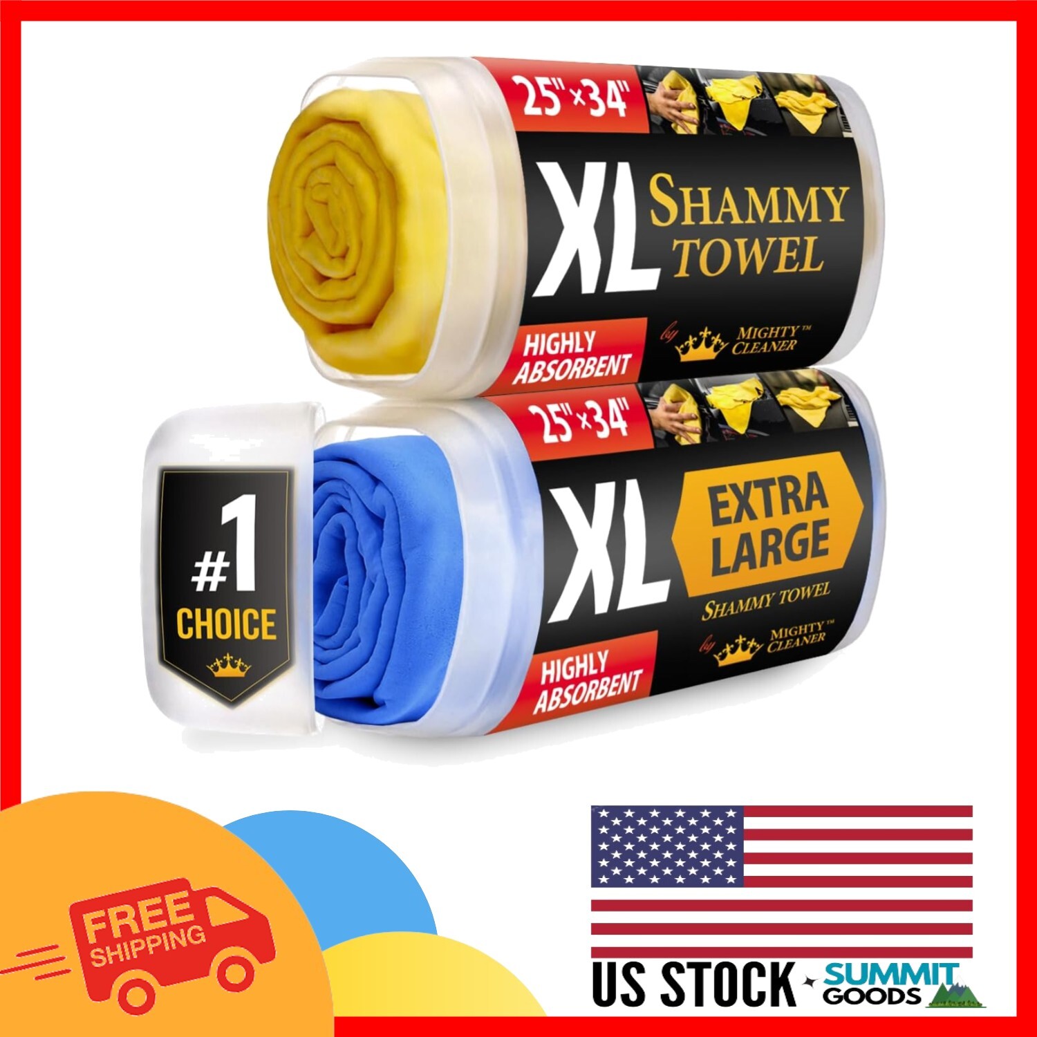 Superior XL Shammy Towel Set - 2 Reusable Car Drying Towels, Streak-Free Finish gallery