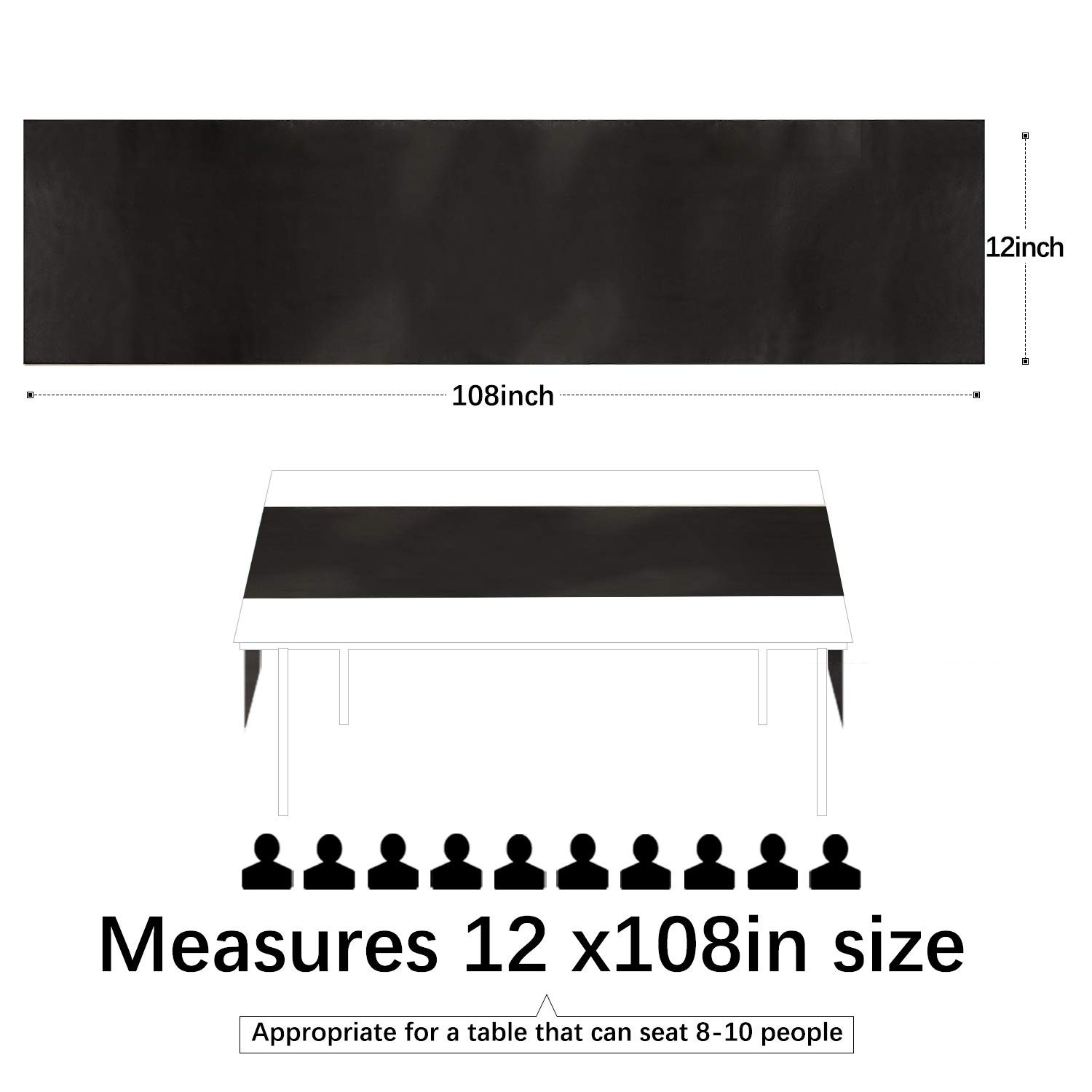 5 Packs 12x108 inch Black Satin Table Runners for Halloween Wedding Party Decor gallery