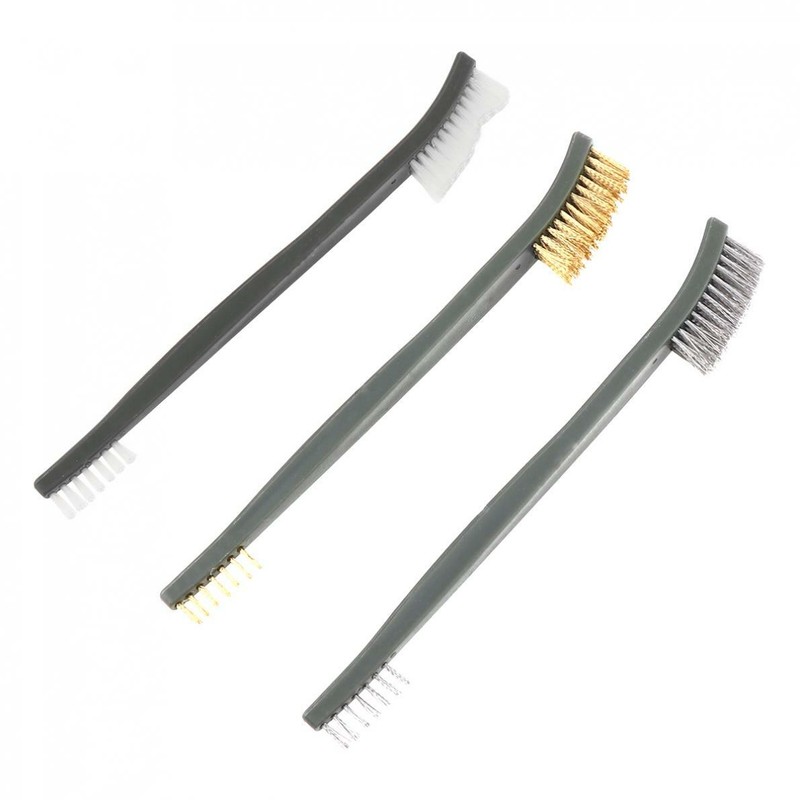 3x Small WIRE BRUSH SET Clean Brushes Steel Brass Nylon Metal Rust Paint Remover gallery