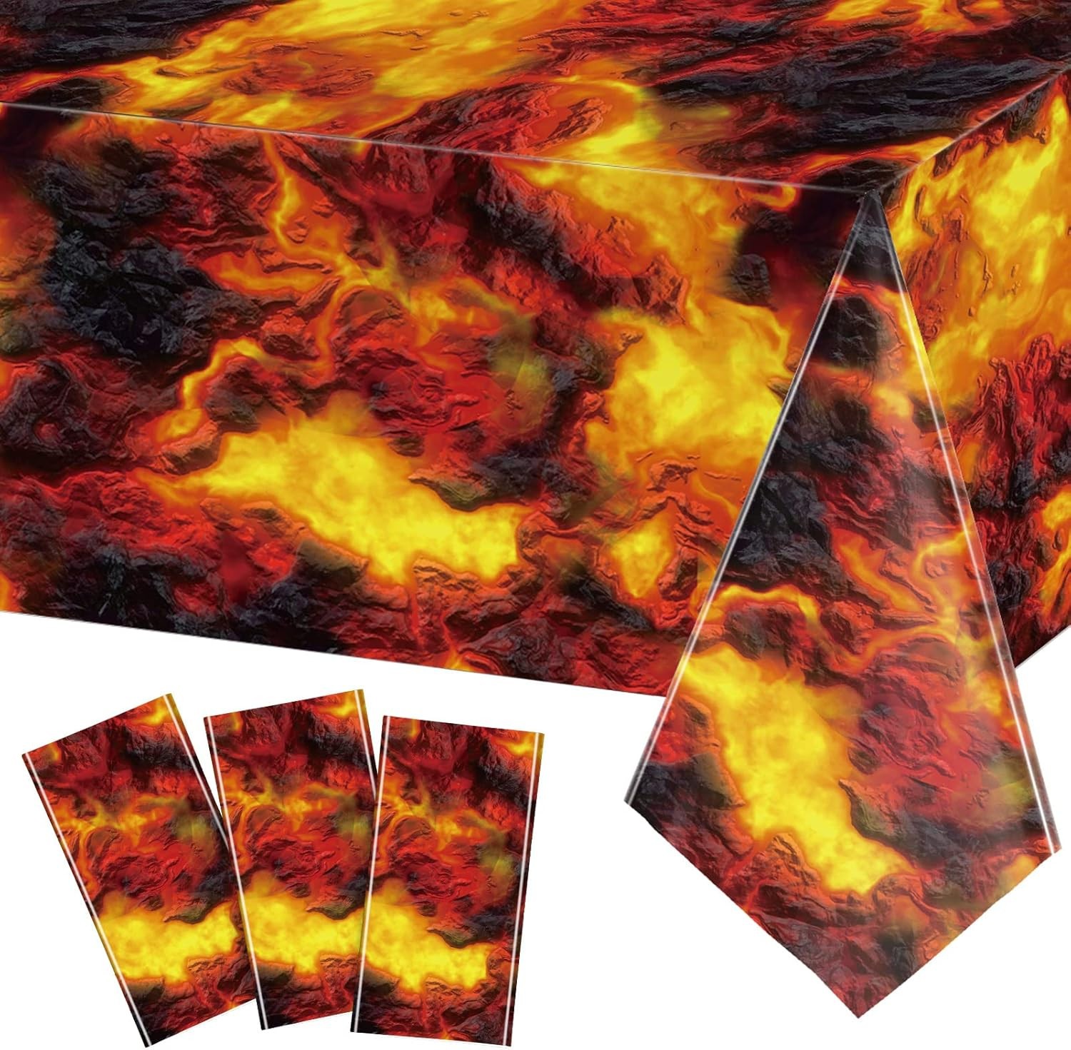 Tiamon 3 Pcs Lava Tablecloth Fire Flame Volcano 54" x 108", As Pictures Shown gallery