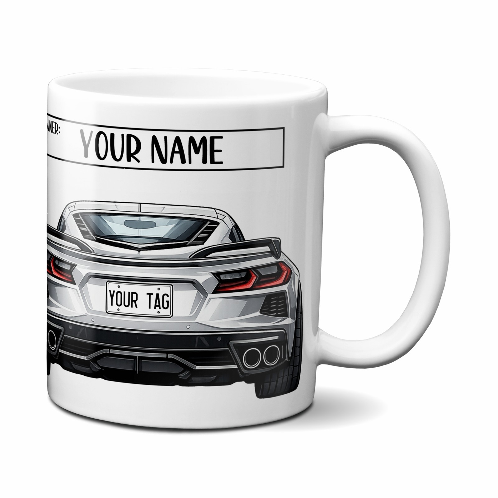 Personalized C8 Corvette inspired Sports Car Coffee Mug, 11oz, Name and Tag gallery