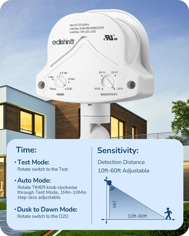 EDISHINE 2Pack 240° Motion Sensor,Replacement Motion Detector 3 Modes PIR Motion gallery