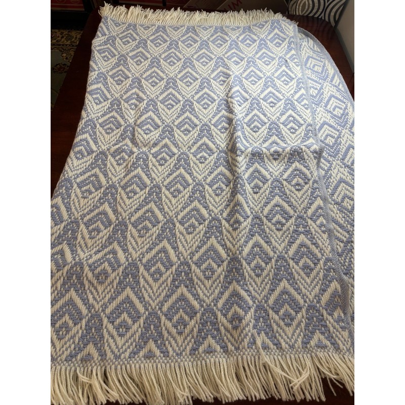 Pendleton Vintage Wool Throw Blanket 66x57 Blue Diamond Geometric Fringe USA gallery