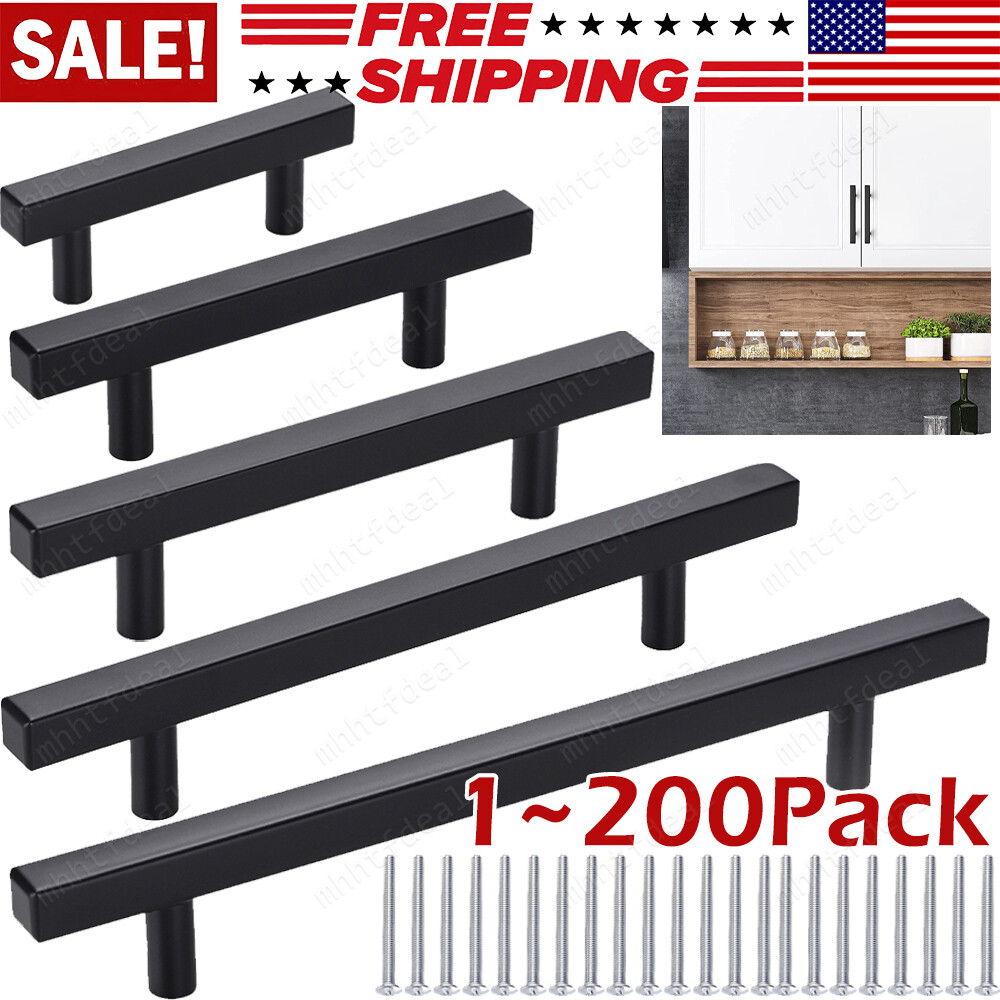 Black Square T Bar Drawer Pulls Knob Stainless Steel Kitchen Cabinet Handles LOT gallery