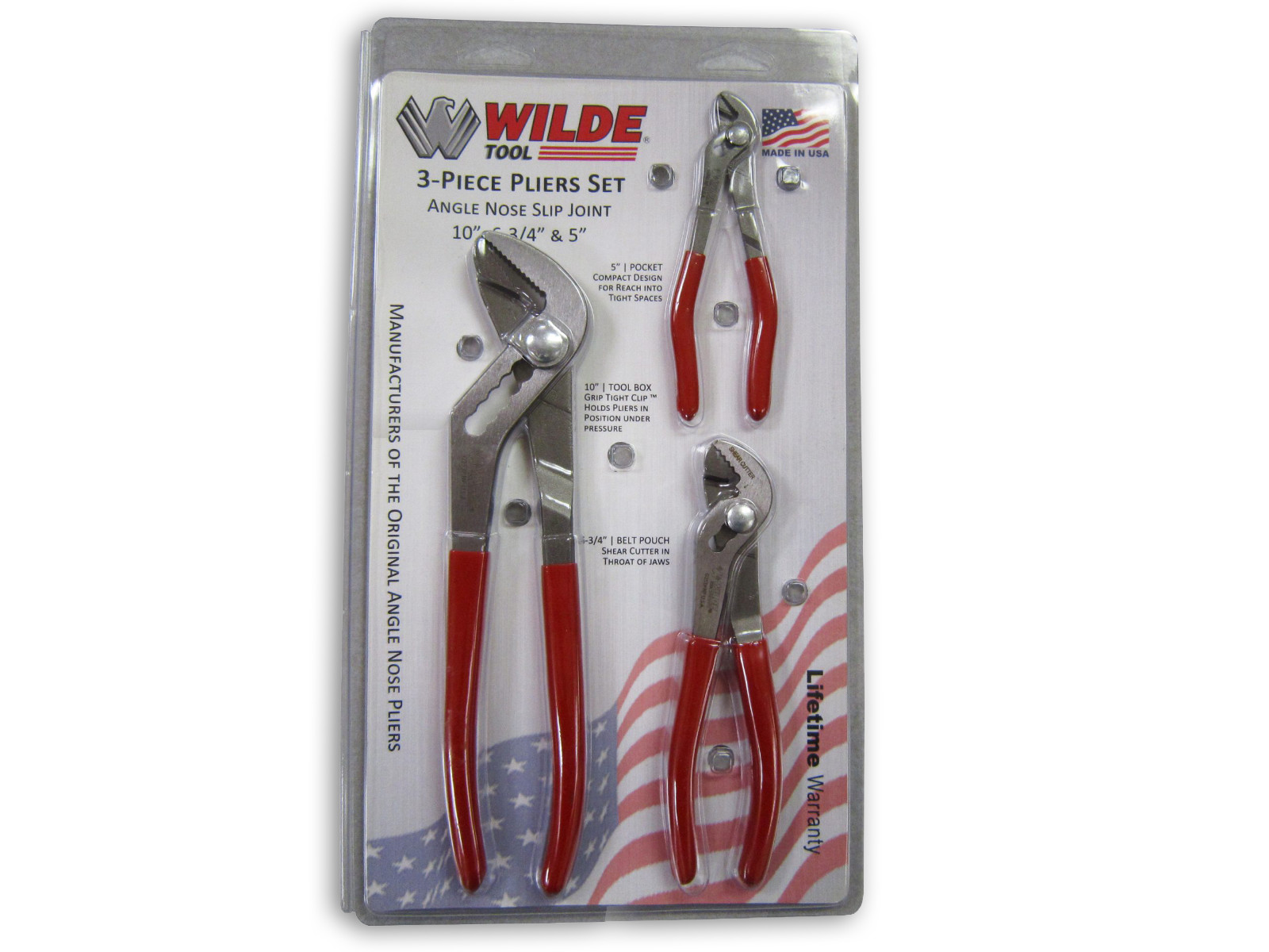 Wilde Tool 3-Piece Angle Nose Slip Joint Pliers Set G256P (5", 6-3/4", 10") USA gallery