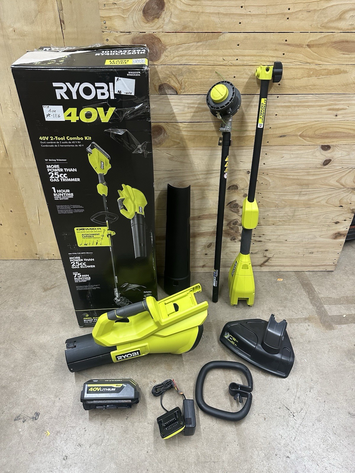 Ryobi 40V 15 in String Trimmer & Blower Kit W/ 4 Ah Battery RY40CK201K Used gallery
