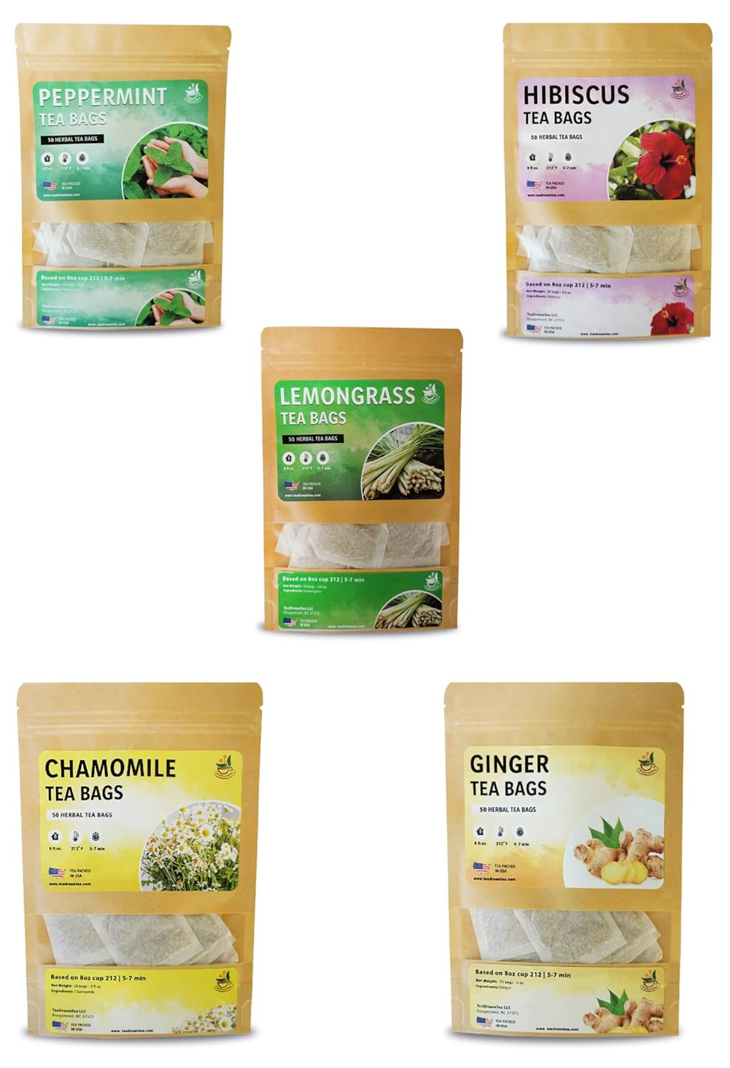 Herbal Tea Bundle: Peppermint, Lemongrass, Ginger, Chamomile & Hibiscus 250 Bags gallery