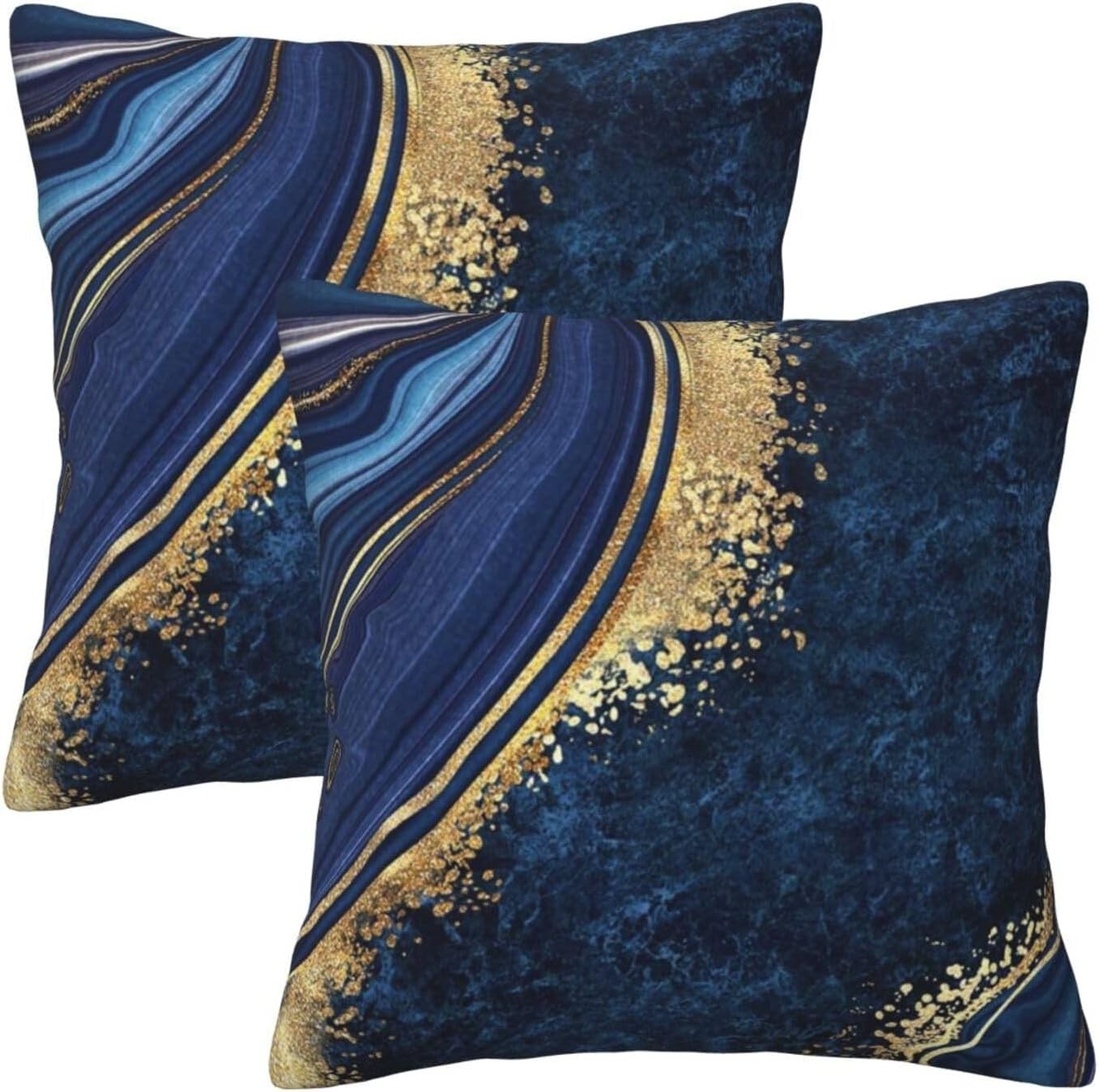 Navy Blue and Gold Marble Throw 18" x (Pack of 2), Dark gallery