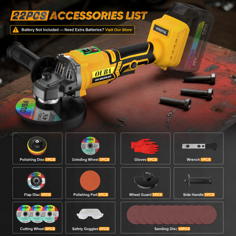 20V Brushless Cordless Angle Grinder 4-1/2"5" 22PCS Tool Only for Dewalt Battery gallery