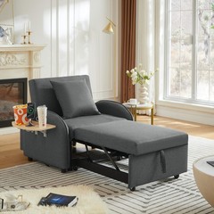 Convertible Sleeper Chair Pull Out Bed with USB Port & Foldable Side Table