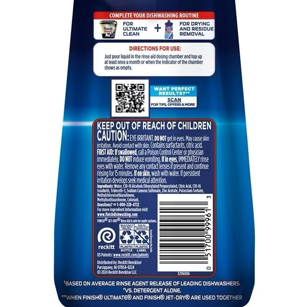 (2) Finish Jet-Dry Rinse Aid, 38 fl. oz. 748 Washes 3in1 Ultra Residue Removal gallery
