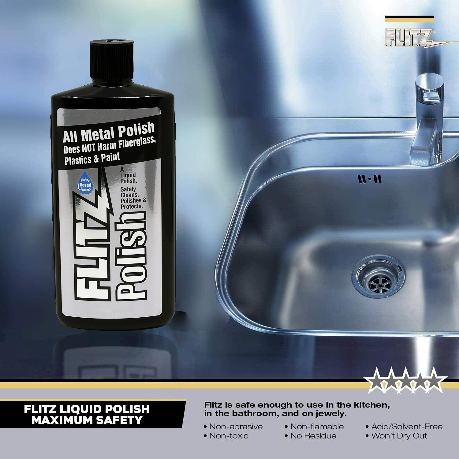FLITZ Metal, Plastic & Fiberglass Polish 3.4oz liquid formula 2 PACK * SEE VIDEO gallery