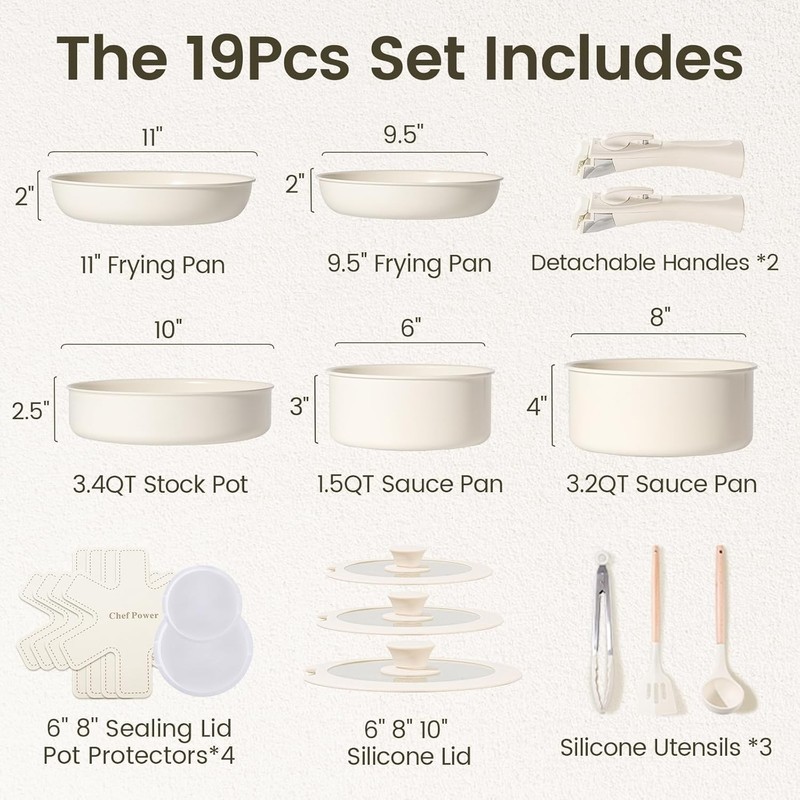 Ceramic Cookware Set Non Toxic with Detachable Handles, Healthy Nonstick Pans... gallery