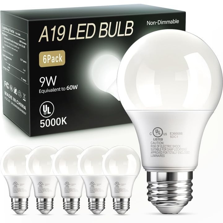24 Pack LED A19 Bulb 9W 60W Equivalent Non Dimmable 5000K Daylight Medium E26 gallery