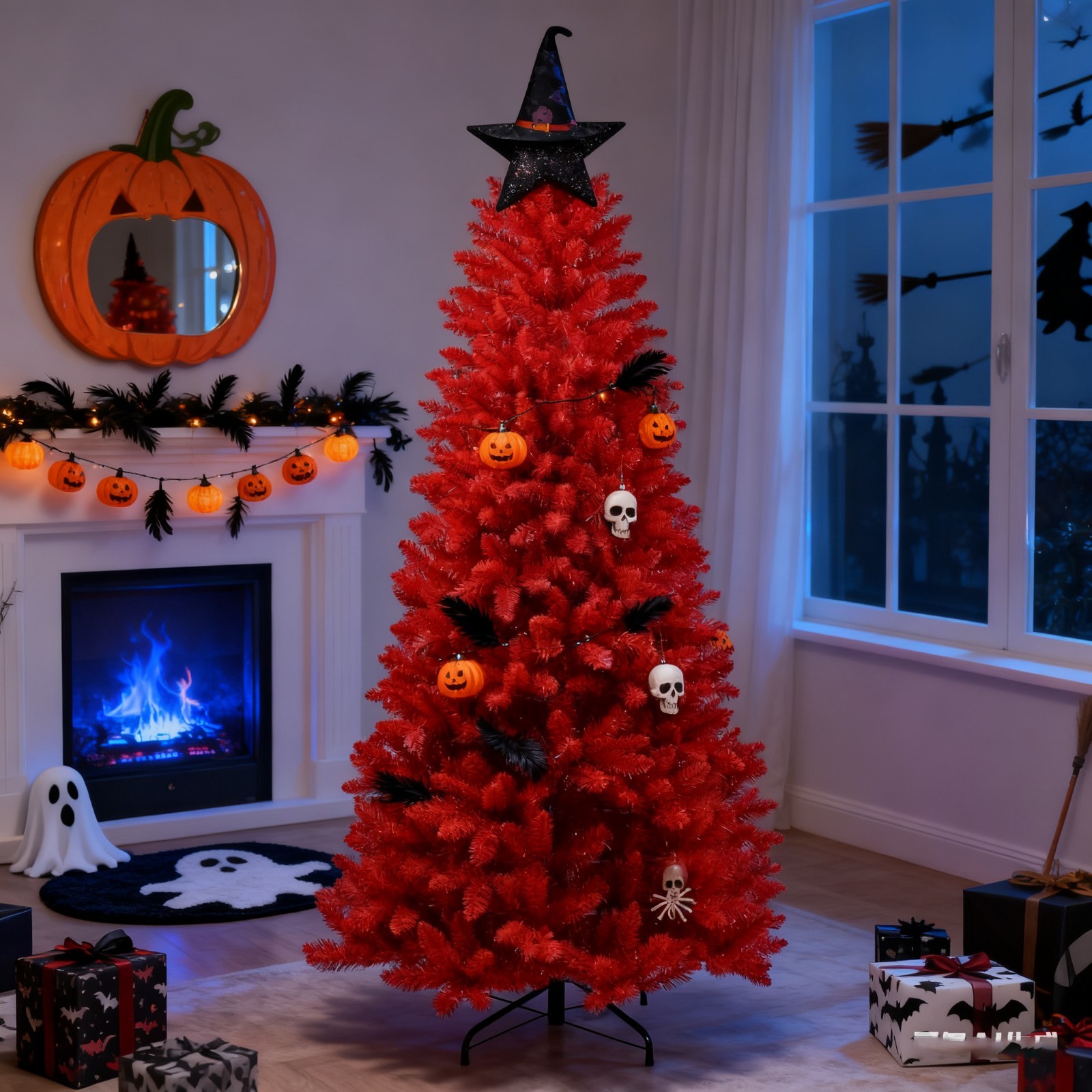 7 ft Red Artificial Christmas Tree Halloween Xmas Tree with 1066 Branch Tips gallery