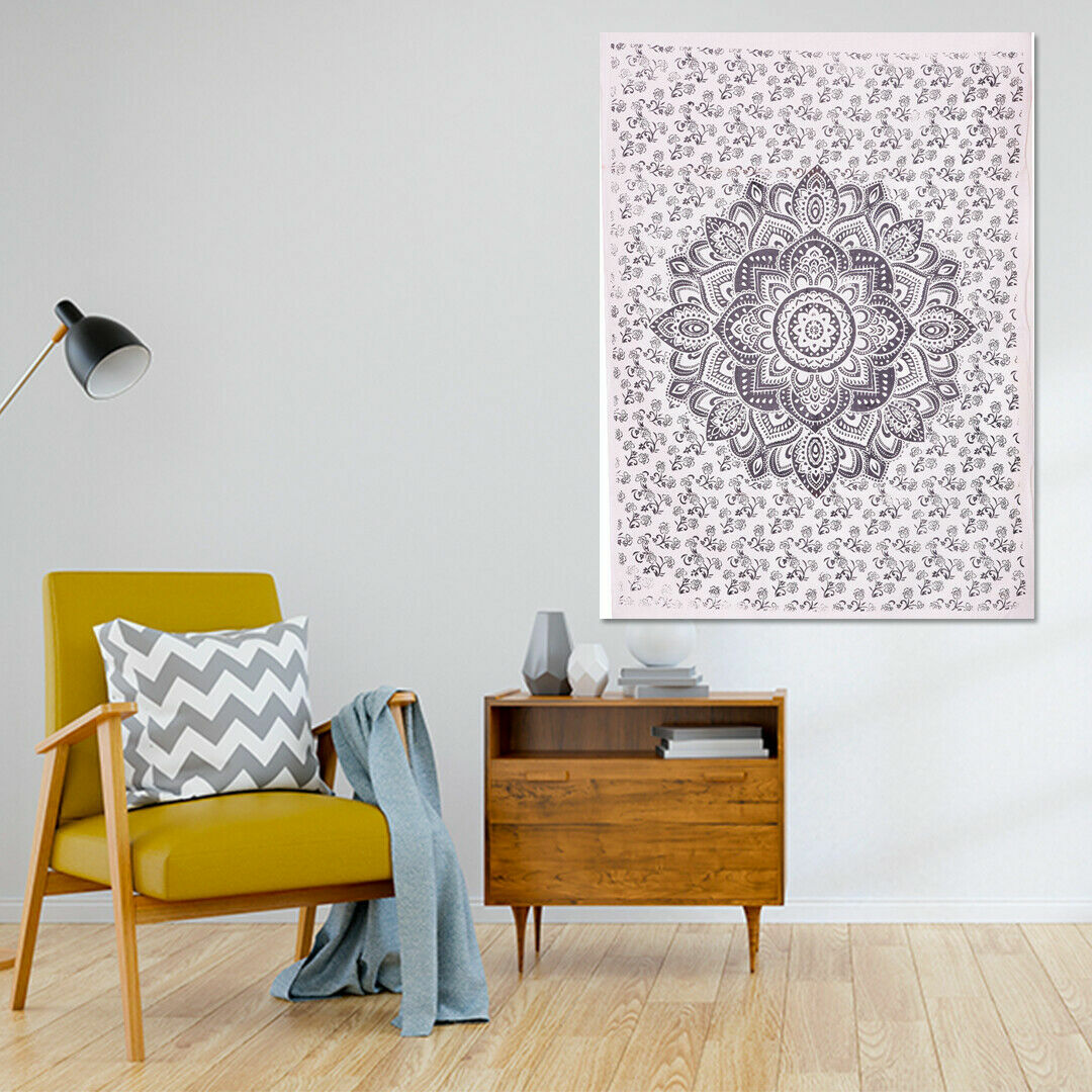 Mandala Tapestry Indian Wall Hanging Decor Ombre White & Black Small Poster New gallery