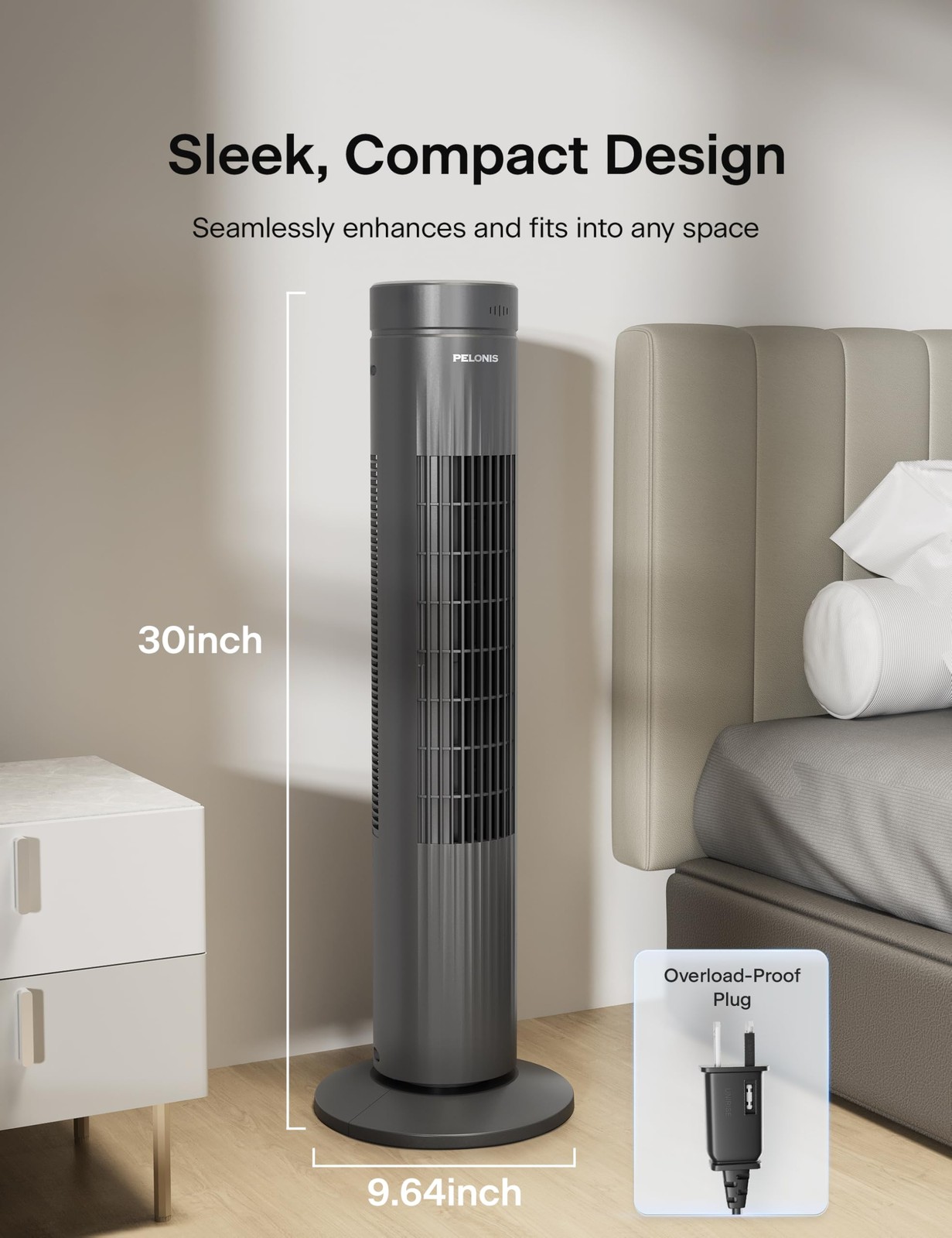 PELONIS 30Inch Oscillating Tower Fan for Bedroom – 3 Speed, 37dB Quiet Tower ... gallery