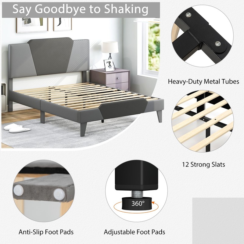 Full Size Upholstered Platform Bed Frame Velvet Headboard Mattress Foundation gallery