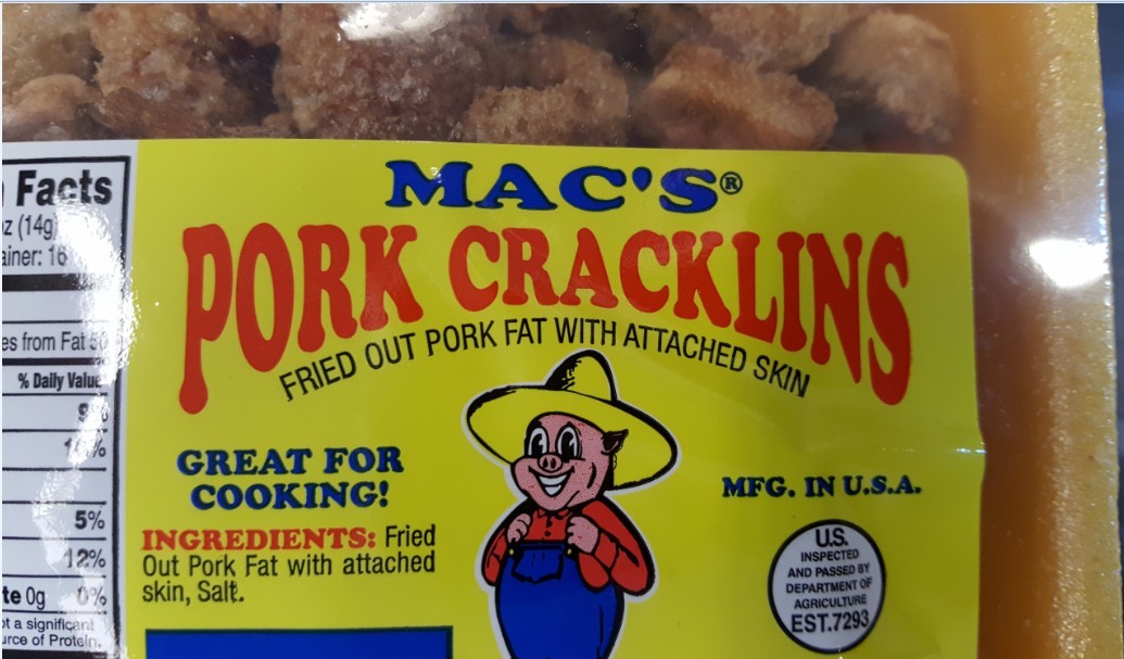 Mac's pork cracklins/chicharrones caseros fried out pork fat with skin SIX packs gallery
