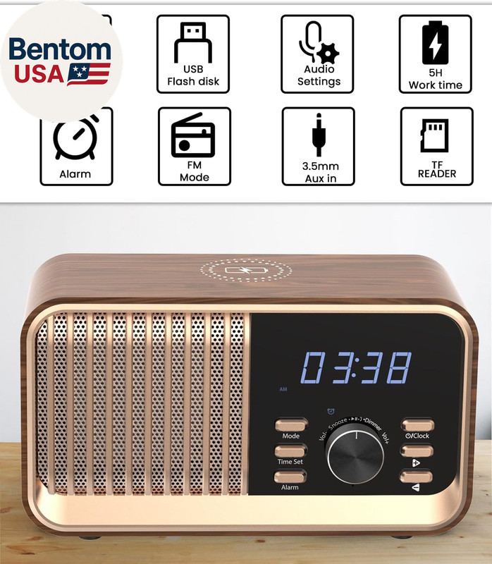 Alarm Clock Radio with Fast Wireless Charging,Support Bluetooth 5.3/FM Radio/Usb gallery