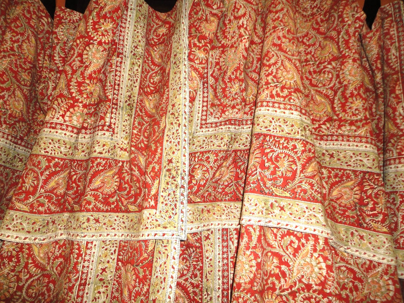 CRATE & BARREL KALAMKARI MARRAKESH RUST RED BURGUNDY PAISLEY (2) PANELS 60X84 gallery