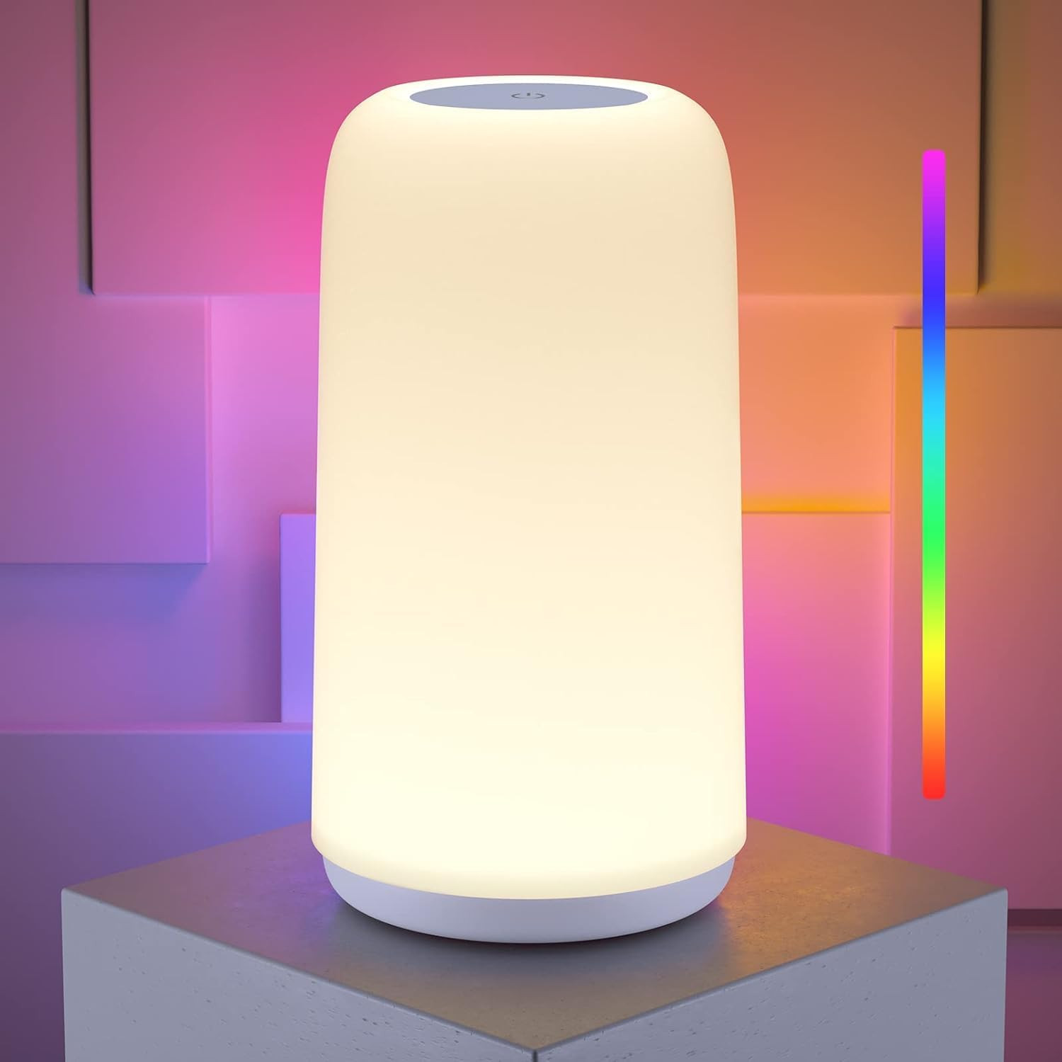 Touch Bedside Table Lamp, [Sleek Design & RGB Mode] 3 Way Dimmable Small Lamp fo gallery