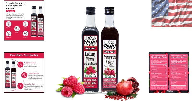 Raw & Unfiltered De La Rosa Raspberry & Pomegranate Vinegar - Vegan, Gluten-Free gallery