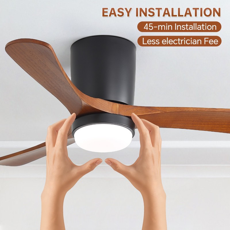Sofucor 42in Flush Mount Celing Fan with Dimmable Light and Remote,Black+Walnut. gallery