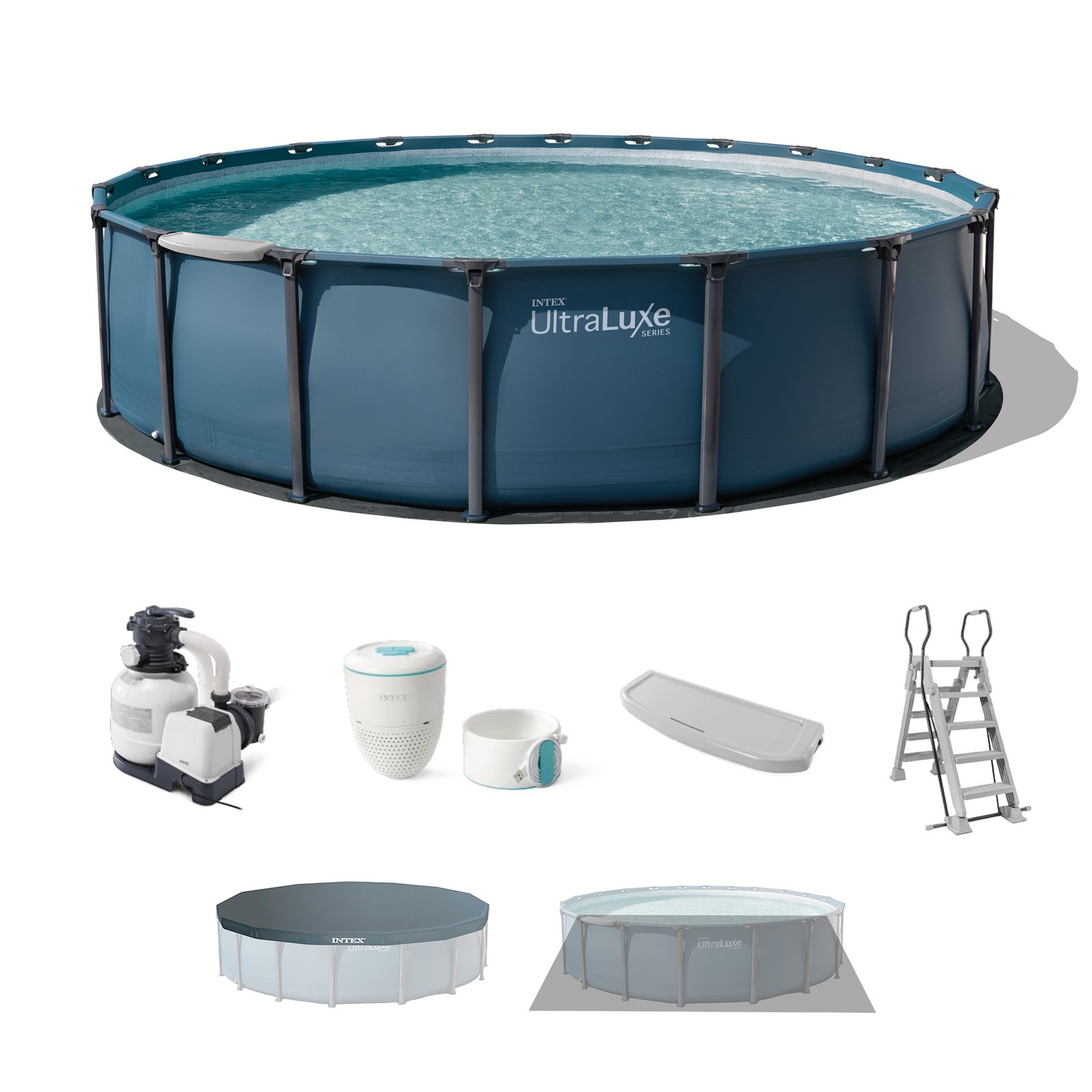 INTEX UltraLuxe 20ft x 52in Above Ground Pool, Sand Pump, & Saltwater System gallery