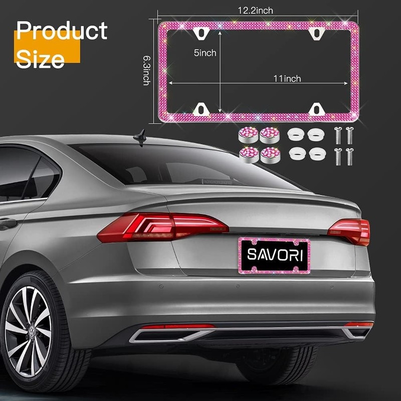 Bling License Plate Frames Stainless Steel 4 Holes 3 Row Slim Design with Car Li gallery