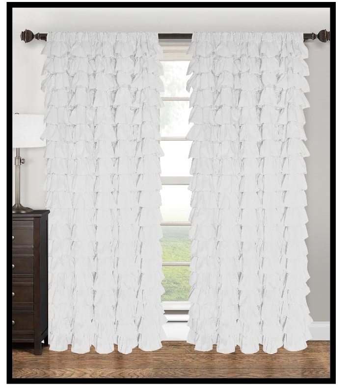 Waterfall ruffled fabric window curtain white gallery