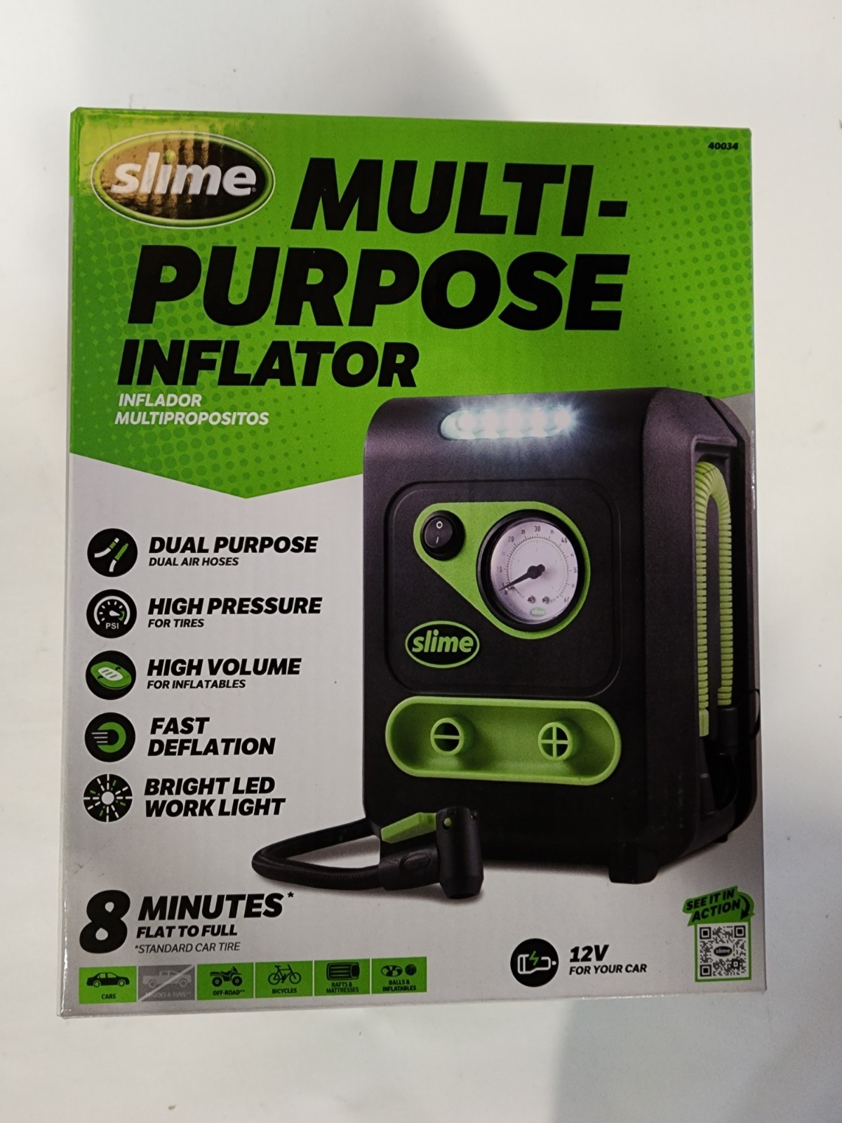 Slime 40034 12V Tire Inflator Air Compressor Pump Car SUV Bike Dual Raft gallery