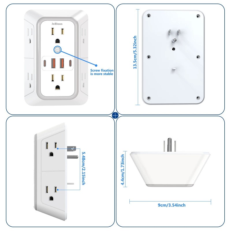 6 Outlet Extender Surge Protector Multi Plug Wall Adapter USB Charger Ports with gallery