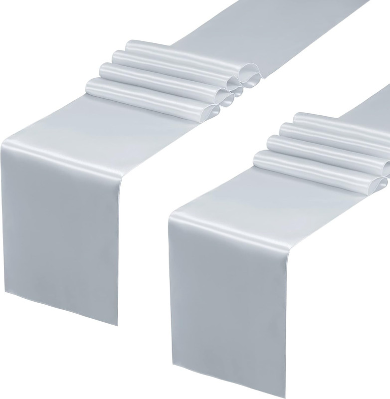 2 Pack Silver Satin Table Runner 12 X 108 Inch, Smooth Table Runners for Wedding gallery