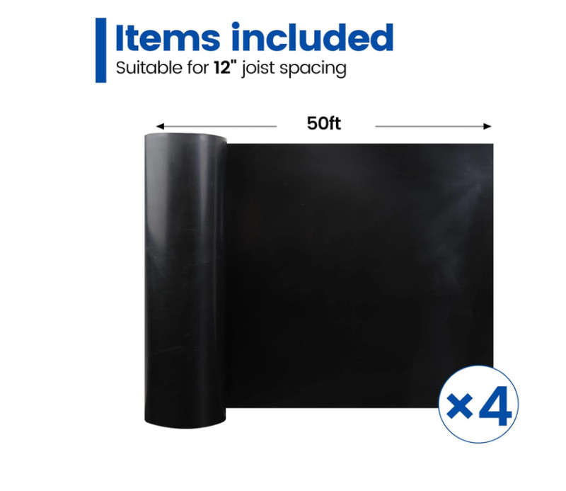 Muzata 4PCS 50FT Under Deck Drainage System Black HDPE Membrane 12'' Joist gallery