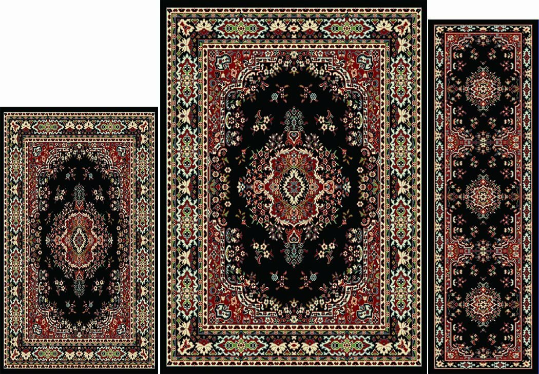 Black Red 3pc Area Rug Set Border Accent Mat Room Carpet Runner Scatter 5 x 7 ft gallery