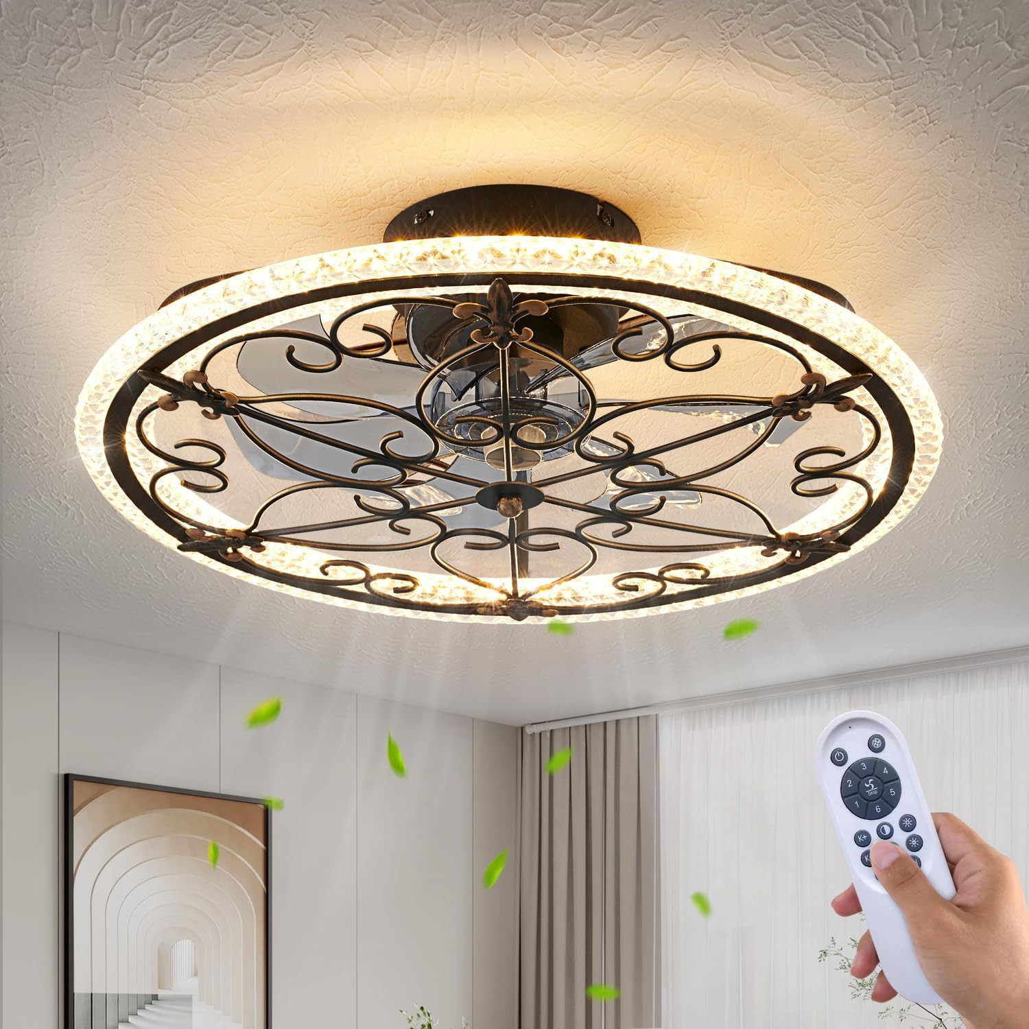 Rustic Black Caged Ceiling Fan with Light & Remote for Home Décor gallery