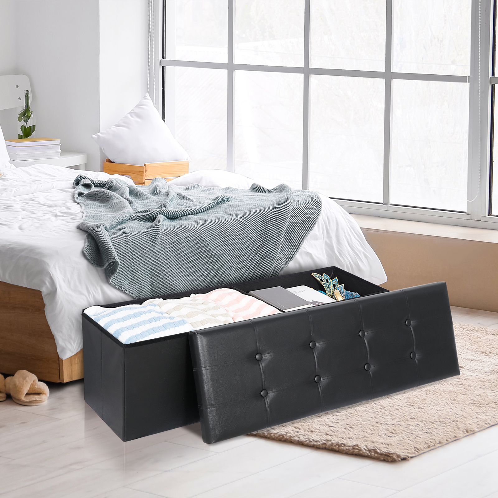43'' Folding Storage Ottoman Bench Faux Leather Footrest for Bedroom and Hallway gallery