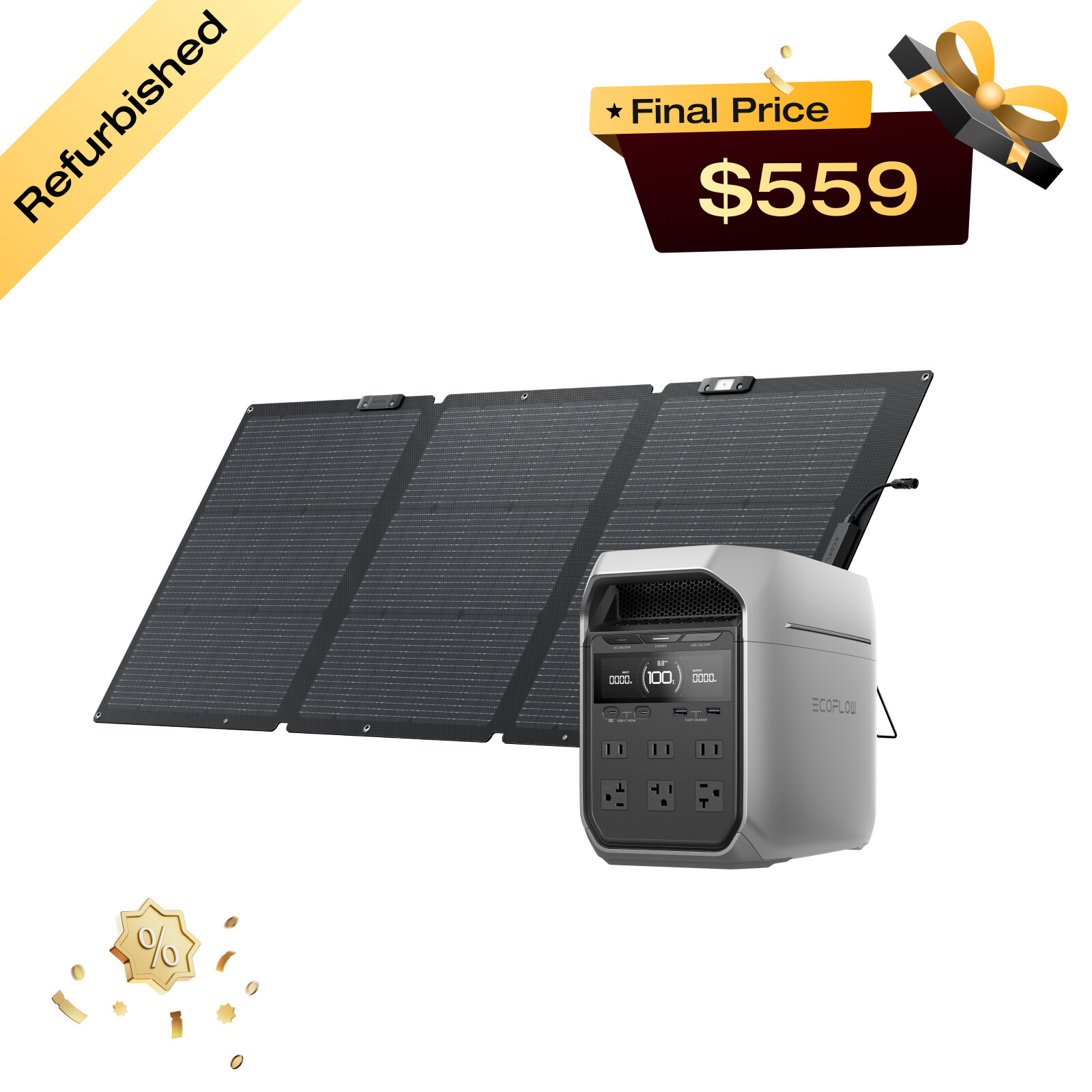 EcoFlow DELTA 3 Plus 1024Wh Portable Power Station+160W Solar Panel Refurbished gallery