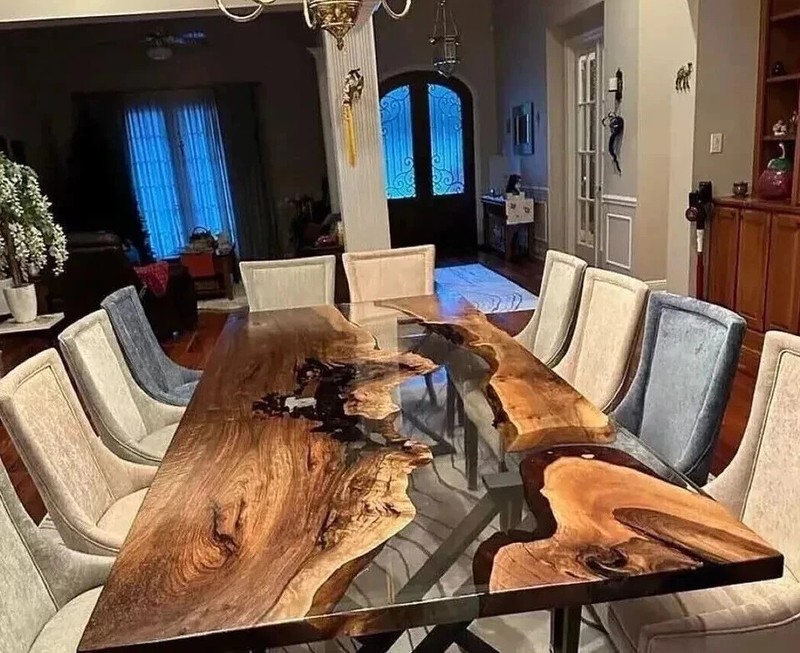 Clear Epoxy Live Edge Walnut Dining Table – 60" x 30" Custom Handmade Tabletop gallery